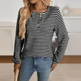 thumbnail image 3 of Maean Womens Striped Blouse Buttons Crewneck Knitted Casual Loose Pullover Long Sleeve Shirts Tops, 3 of 6