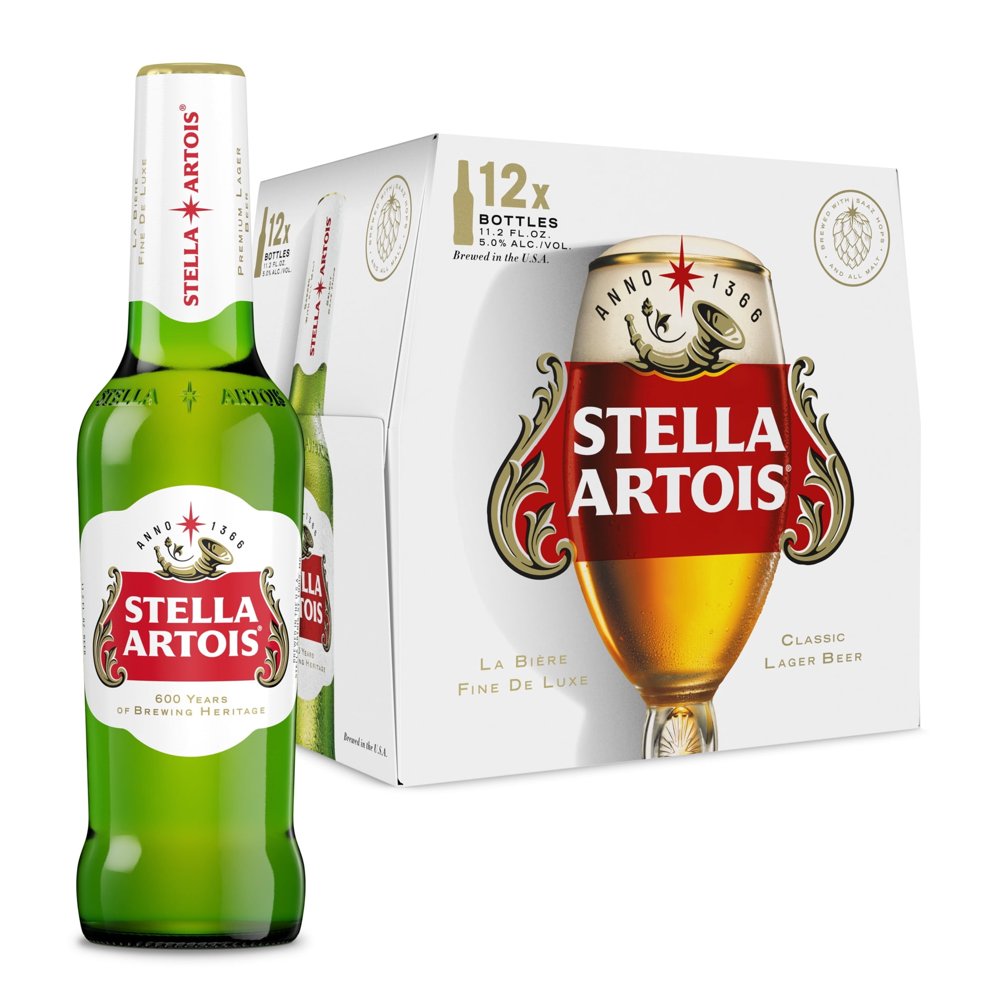 Stella Artois Premium Lager Beer, 12 pack, 11.2 fl oz Glass Bottles, 5% ABV