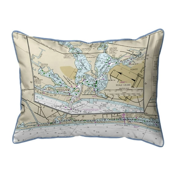 Betsy Drake HJ11425VM 16 x 20 in. Venice to Manasota Key, Florida Nautical Map Corded Indoor & Outdoor Pillow - Large