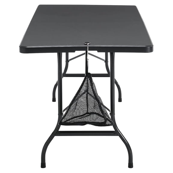 Folding Table 6 ft with Mesh Bag | Thick Top | Strong Side Support, 500lbs Weight Capacity, Indoor & Outdoor, with Carrying Handle,Black