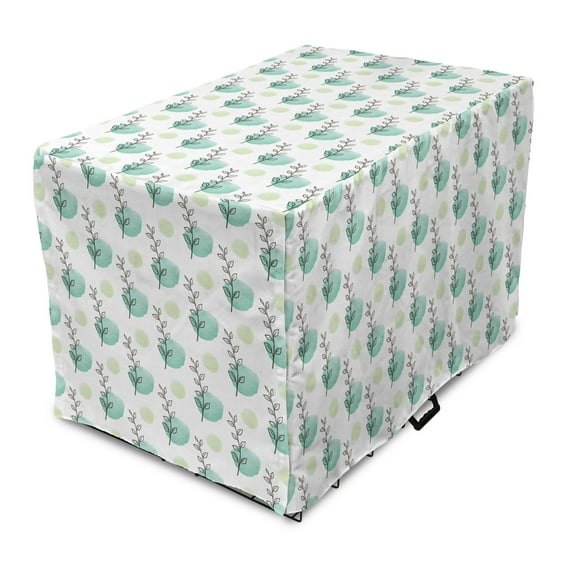 Botanical Dog Crate Cover, Watercolor Leaves and Herbs Motif Spring Inspirations in Aquarelle, Easy to Use Pet Kennel Cover Small Dogs Puppies Kittens, 7 Sizes, Seafoam and Pale Green, by Ambesonne