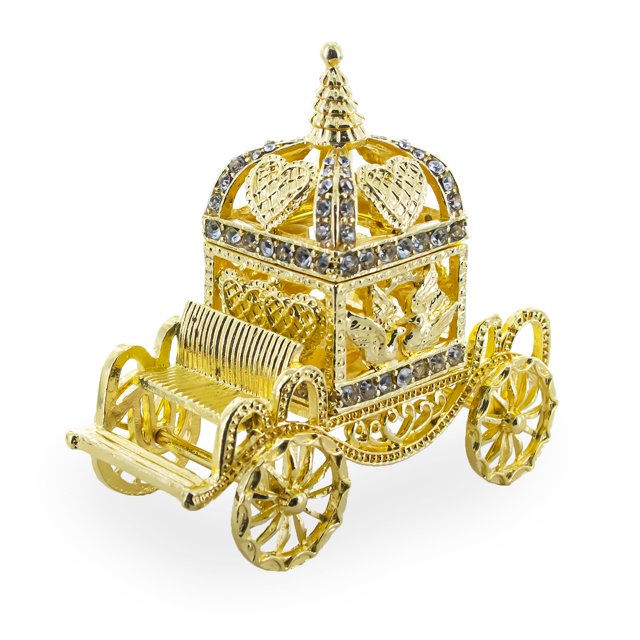 Bestpysanky Figura decorativa de caja de baratijas de entrenador de coronación real dorada