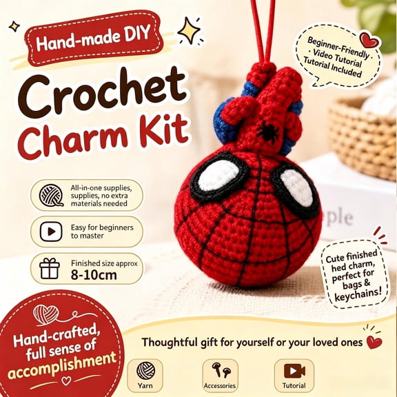DIY Superhero Spider Crochet Kit Amigurumi Plush with Complete Materials & Tutorial, Fun Handmade Craft Project Perfect Gift for Fans