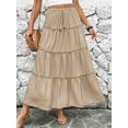 thumbnail image 5 of Women'S Summer Boho Maxi Skirt Flowy Ruffle A-Line Elastic High Waist Pleated Tiered Beach Long Skirts Khaki M, 5 of 9