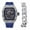 Blue; Silver, variant on Men's Luxury Iced Out Crystals Diamond Watch with Unique Tonneau Shape, Comfortable Silicone Band, Show Your Style Design (ST10526 BLK SLV)