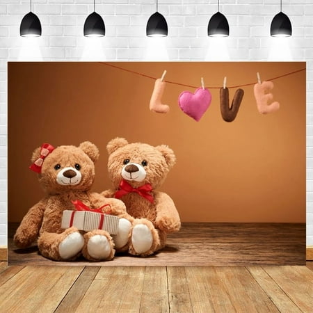Image of Valentine s Day Background Bear Toy Doll Love Gift Wood Floor Newborn Baby Portrait Birthday Photography Backdrop Photophone