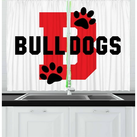 Series Custom Panel - English Bulldog Curtains 2 Panels Set, Paw Print Silhouette and Giant B Letter Background Custom Logo Design, Window Drapes for Living Room Bedroom, 55W X 39L Inches, Red Black White, by Ambesonne