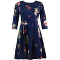 thumbnail image 4 of Women's Floral Printed Tunic Flared Midi Dress Round Neck Party Cocktail Dresses, 4 of 6