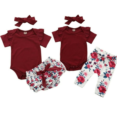 

3PCS Newborn Baby Girls Floral Ruffle Romper Bodysuit Tops+Shorts Pants Outfits Clothes Set