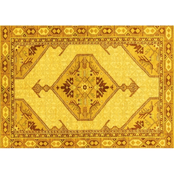 Ahgly Company Machine Washable Indoor Rectangle Abstract Yellow Modern Area Rugs, 2' x 4'