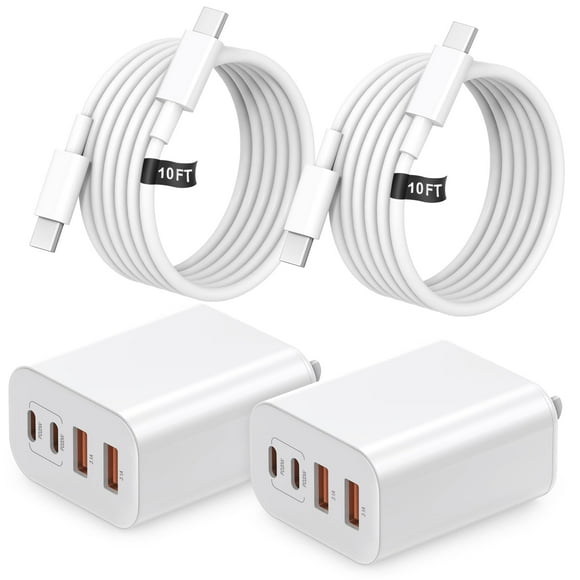 Cargador UGVV USB C de 40 W con 4 puertos y cable de 10 pies para iPhone y iPad