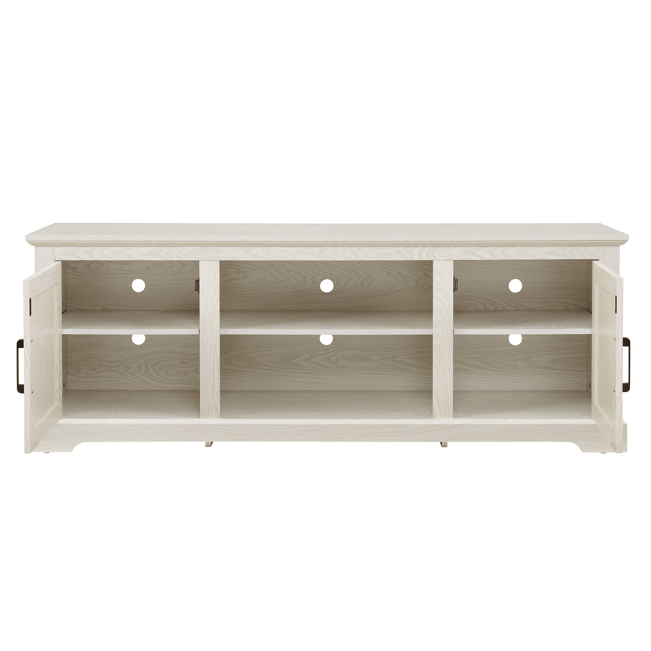 Aukfa Farmhouse TV Stand for TVs up to 70", 2 Natural Rattan Door Cabinets, Oak