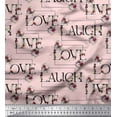 thumbnail image 1 of Soimoi Pink Heavy Satin Fabric Floral Love Text Print Fabric by the Yard 56 Inch Wide, 1 of 3