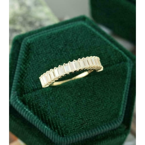 Baguette Cut Cubic Zirconia 14K Yellow Gold Plated Wedding Band Ring