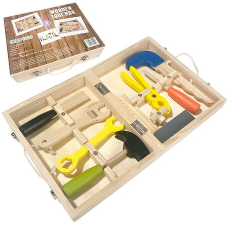 

Toorise Wooden Tool Kit for Kids Wooden Toolbox Toddler Pretend Educational Construction Toy Set Simulation Repair Kids Tool Kit with Hammer Wrench Pliers Ruler Saw Screwdriver Nuts