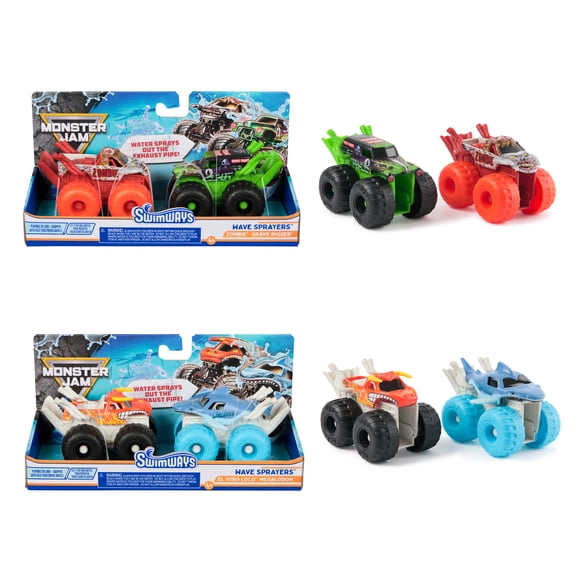 SwimWays Monster Jam Wave Sprayer Creature & Monster Packs, Monster Truck 2-Packs, Kids Pool Toys, Pool Party Supplies, Monster Jam Toys for Kids Ages 4 & Up (No Batteries Required)