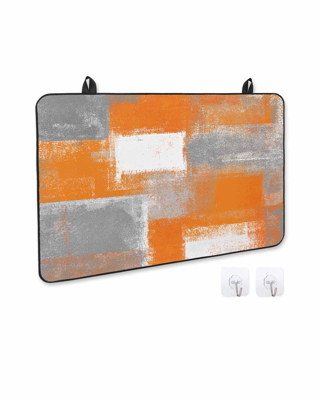 nqOlkjepod Large Induction Cooktop Protector Mat 24"x21", Burnt Orange Grey Stove Top Covers for Electric Stove, Modern Oil Painting White Geometric Stove Burner Cover Mats, Glass Top Stove Cover