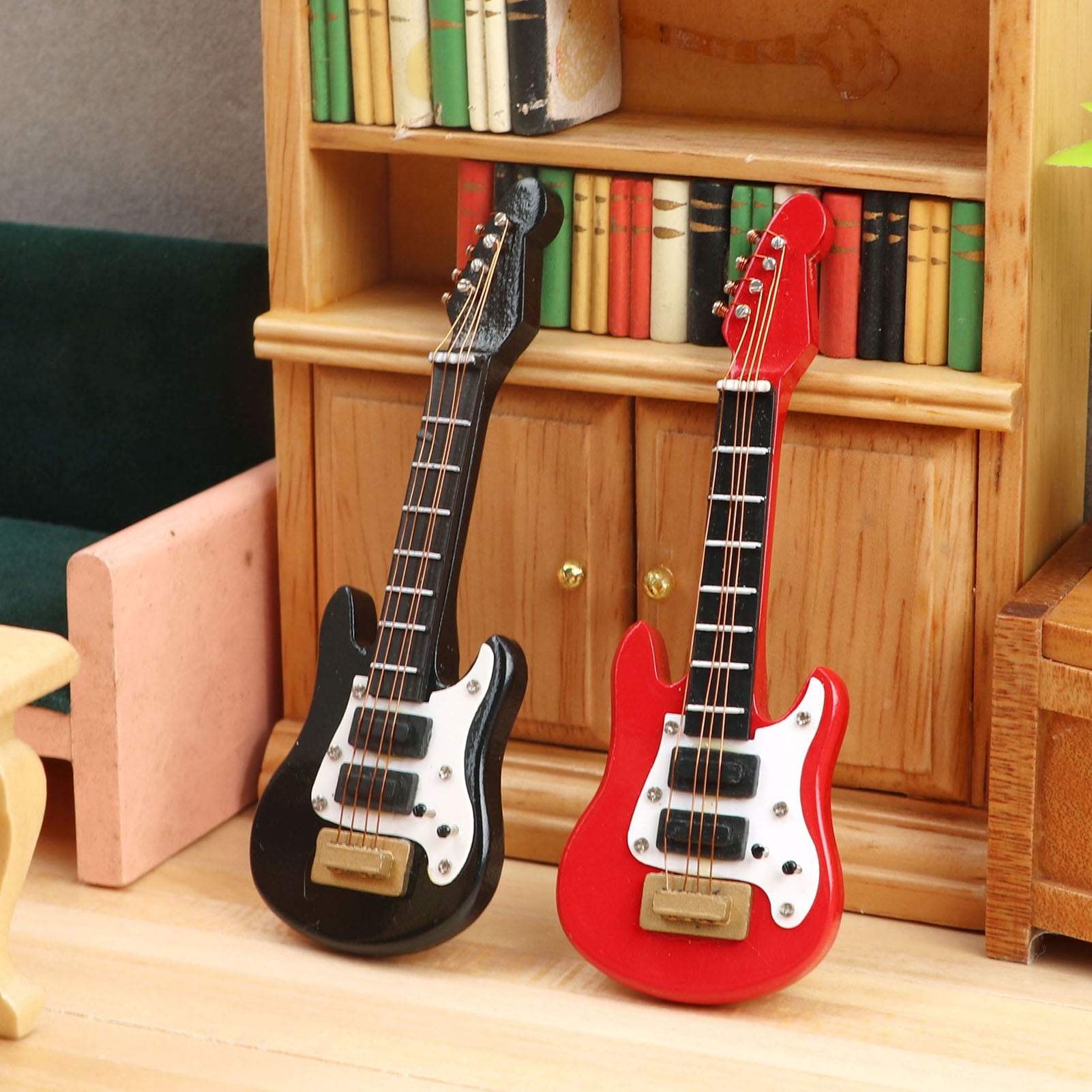Mairbeon 112 Dollhouse Guitar Realistic Simulated Detailed Wood Mini