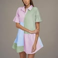 thumbnail image 4 of Colorful T Shirt Dress for Women Collared Button Down Shift Dress A Line Flare Striped Cute Teen Girls Preppy Outfit, 4 of 8