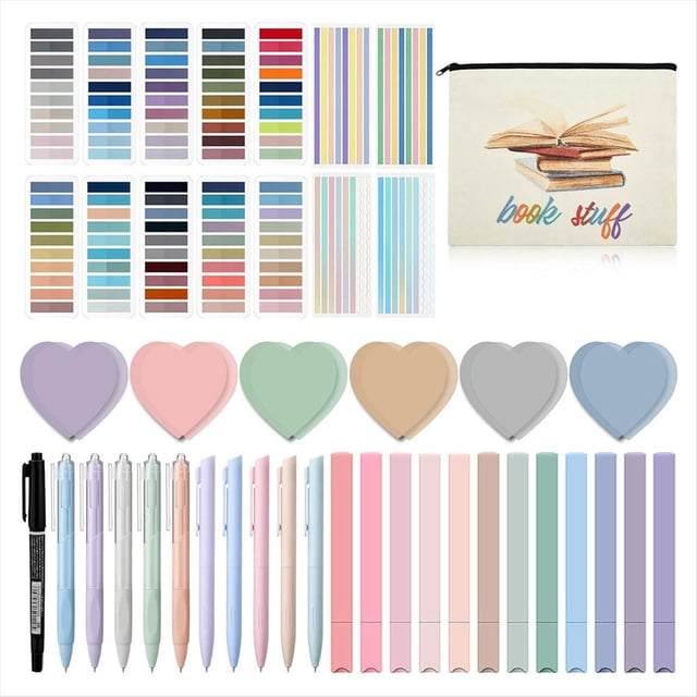 Juego de Anotaciones, Estuche para Lápices, 300 Notas Adhesivas Transparentes, 2640 Etiquetas Adhesivas, 11 Bolígrafos de Tinta de Gel, 12 Marcadores de Resaltado