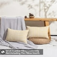 thumbnail image 2 of Mustard Yellow and Beige 12x20 Farmhouse Pillow Covers Set of 2 Linen Striped Patchwork Boho Lumbar Pillow Cover for Living Room Couch and Sofa, 2 of 6