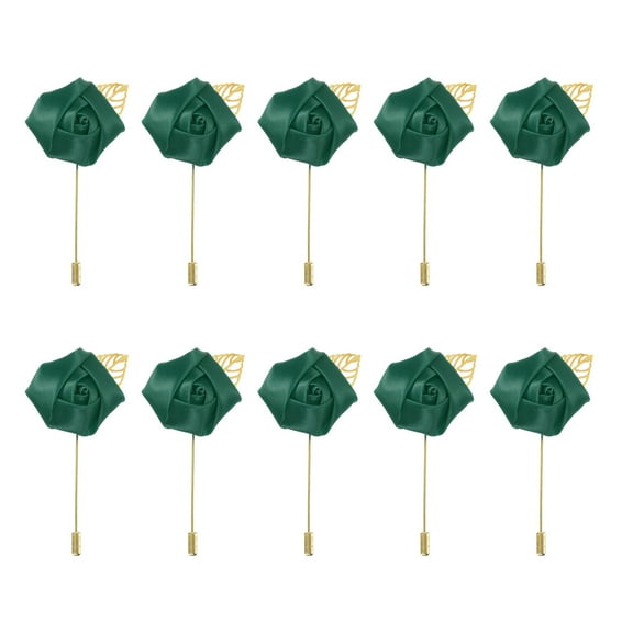 Uxcell 10 Pcs Groom Boutonnieres Rose Boutonnieres Pins 2"x3.5" for Men Wedding Ceremony Anniversary Dark Green