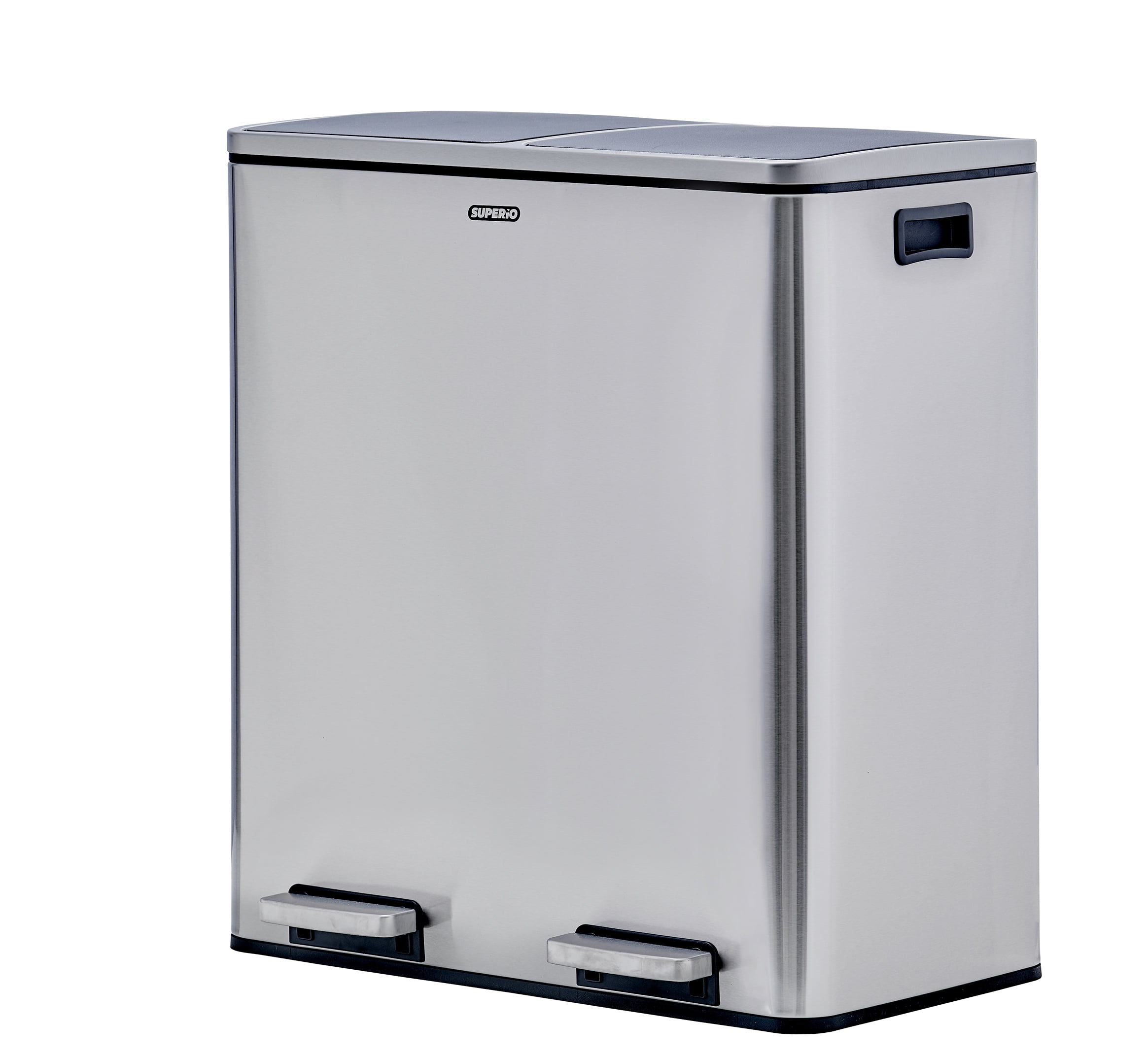Superio Brand Double Stainless Steel Step-On Trash Can and Recycling Bin with Handle, Includes 2 x 8 Gallon
