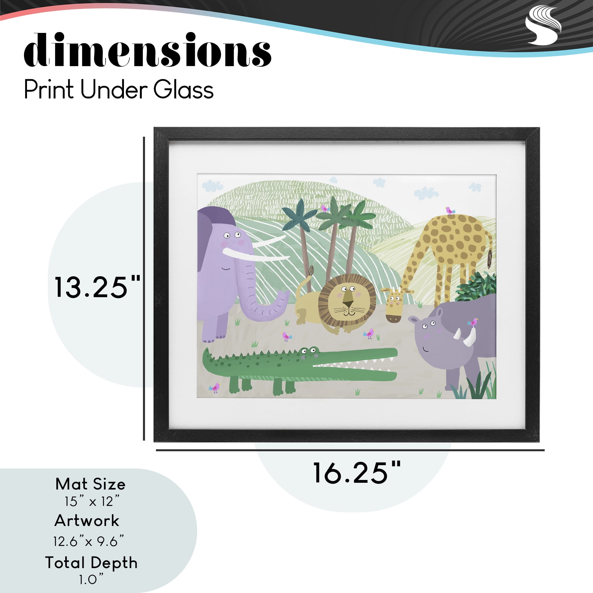 Stupell Industries Jungle Savannah Animals Black Framed Print Under Glass, design by Carla Daly