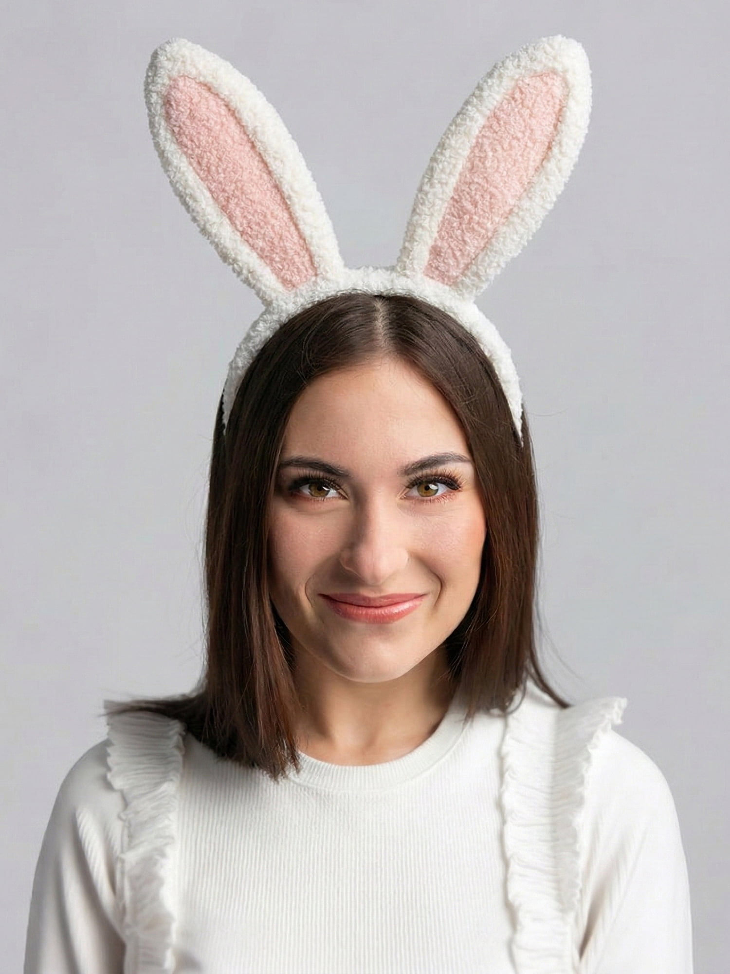 Way to Celebrate Easter Plush Ivory and Pink Bunny Ear Headband, 1 Piece