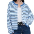 thumbnail image 5 of Button Down Long Sleeve Lightweight Crewneck Casual Knit Striped Cardigan, 5 of 7