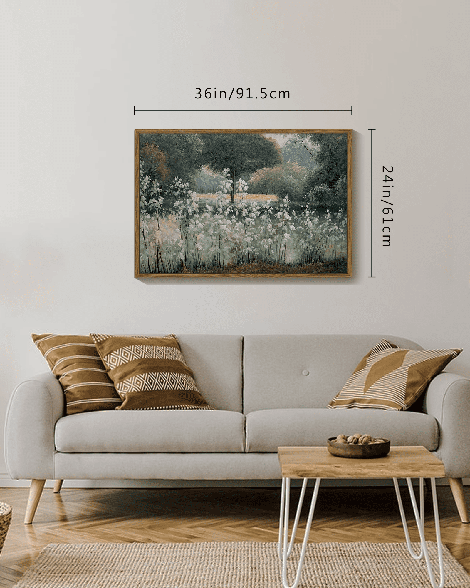 Drsoum Framed 24x36in Landscape Canvas Wall Art Forest Vintage Classical Framed Painting Room Decor for Hallway Bedroom Living Room - Natural Framed
