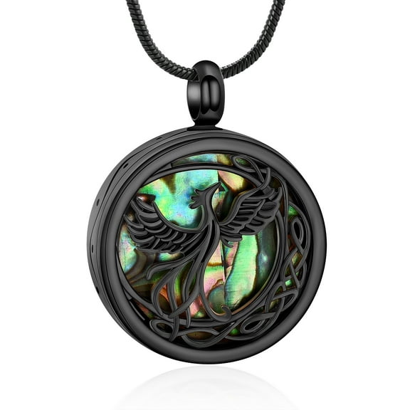 Phoenix Urn Necklace for Ashes for Women Men Stainless Steel Cremation Jewelry Abalone Shell Celtic Crescent Memorial Pendant for Holder Loved One Ash