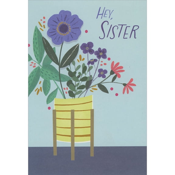 Designer Greetings Large Purple Flower and Small Flowers in Elevated Pot Easter Card for Sister