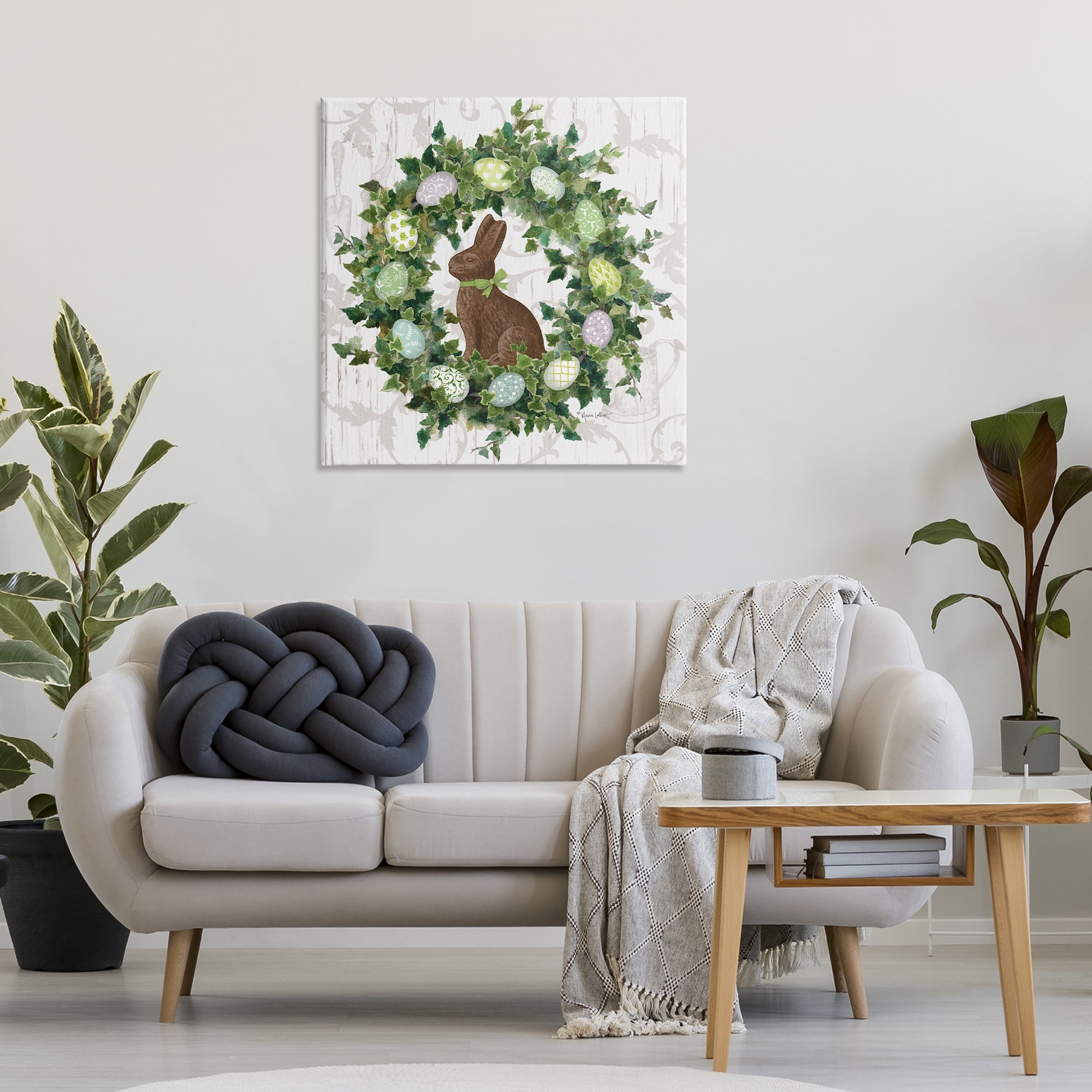 Stupell Industries Spring Easter Egg Wreath Botanical & Floral Painting Gallery Wrapped Canvas Art Print Wall Art, 30 x 30