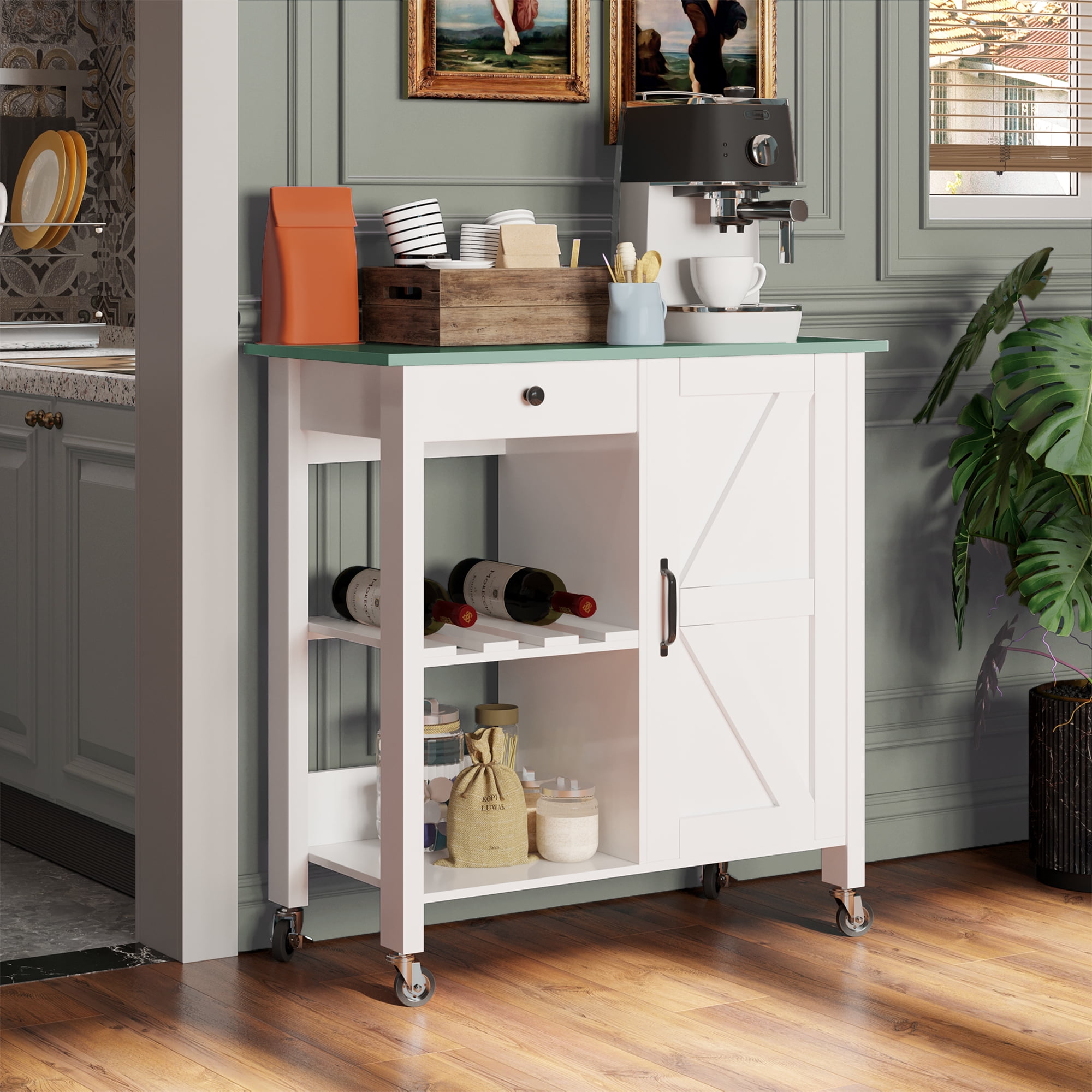 Prime Garden Kitchen Island on Wheels Kitchen Cart Table with Storage