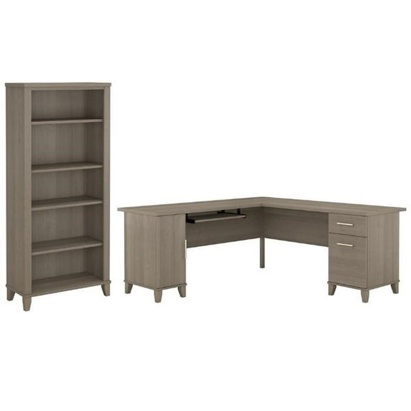 Home Square 2-Piece Set with 72W L Shaped Desk & 5-Shelf Bookcase