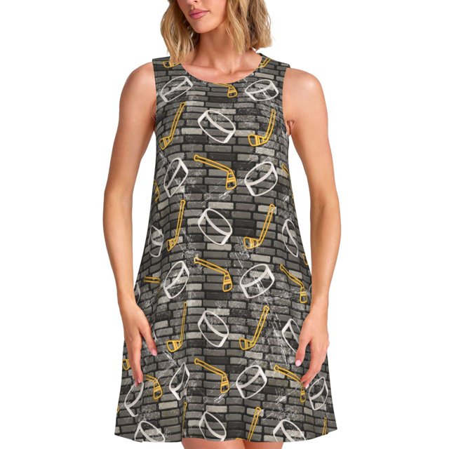 Fotbe Hockey1 Vestido de Verano sin Mangas para Mujer – Vestido Midi Línea A, Estilo Camiseta Floral, Vestido Playero Casual y Fluido