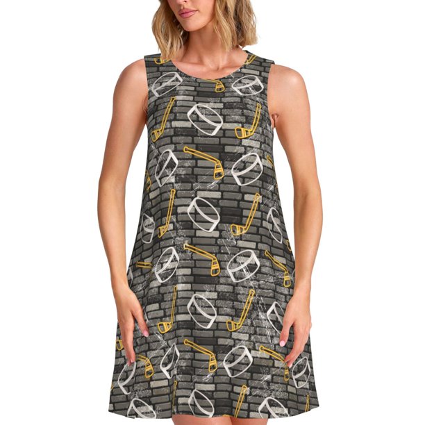 Fotbe Hockey1 Vestido de Verano sin Mangas para Mujer – Vestido Midi Línea A, Estilo Camiseta Floral, Vestido Playero Casual y Fluido
