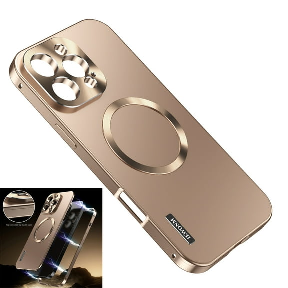 Dteck Magnetic Case for iPhone 16 Pro Max, Compatible with MagSafe, CD Metal Ring Shockproof Metal Bumper PC Back with Lock, Camera Protection, Gold