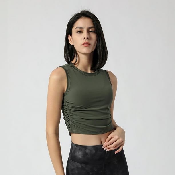 Chaleco deportivo para mujer, chaleco deportivo de yoga, chaleco de fitness para mujer con cintura lateral doblada y plegable para el ombligo