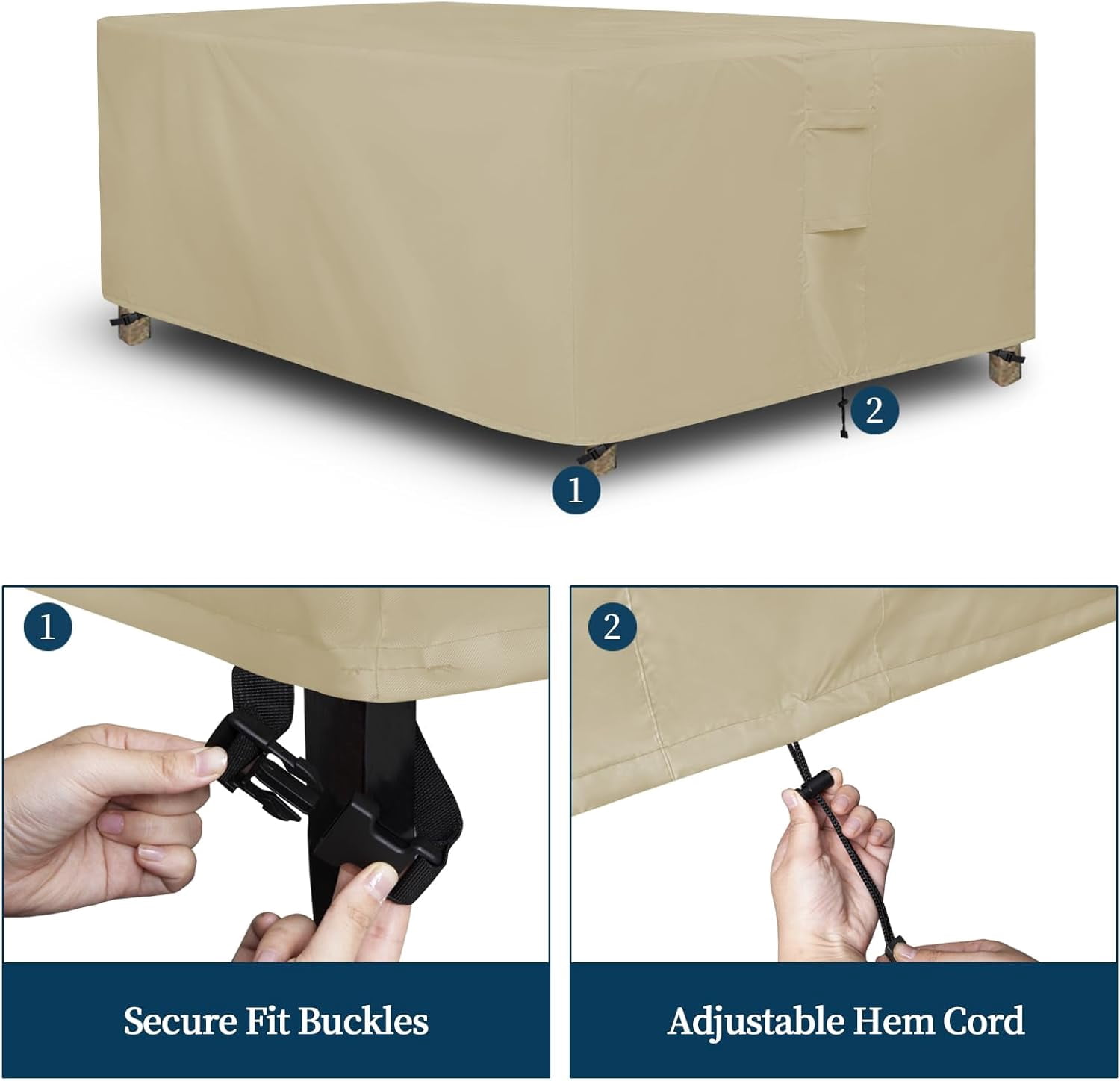 General Square Patio Furniture Cover Waterproof Outdoor Dining Table and Chair Cover Anti-UV Outside Sectional Sofa Set Covers (64"L x 64"W x 28"H, Camel)