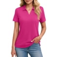thumbnail image 2 of Women's Short Sleeve V Neck Polo Shirts Summer Collared Tops Casual Loose Tees Tops,Hot Pink M, 2 of 5