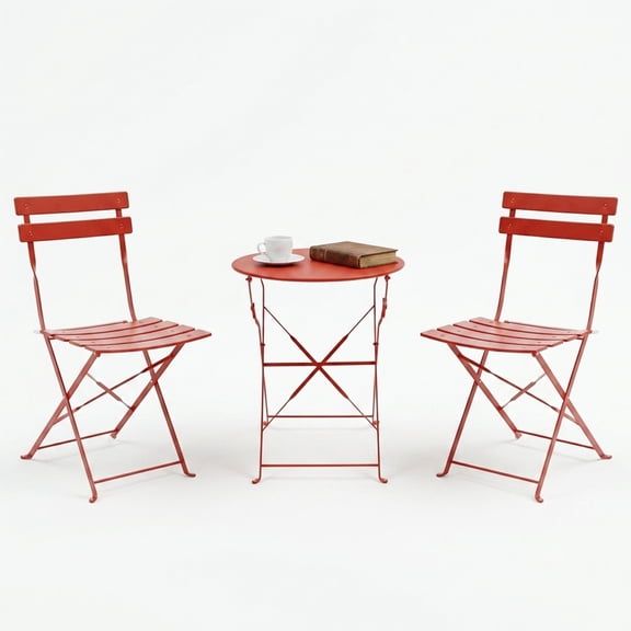Yardgrace 3 Piece Folding Patio Bistro Set, Foldable Table and Chairs, Patio Bistro Dining Furniture Set for Balcony Garden Patio, Red