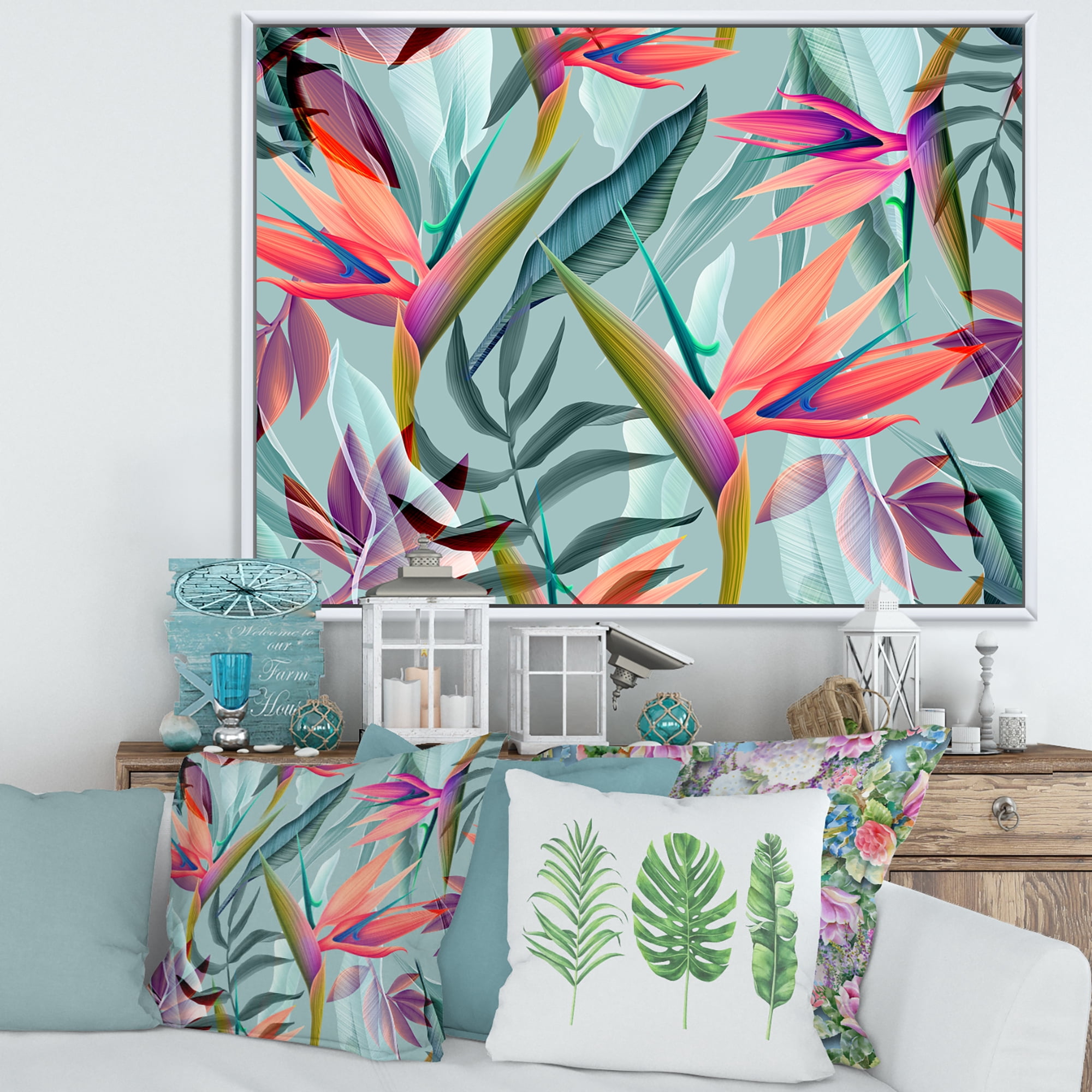 Designart 'VIntage Tropical Flowers V' Traditional Framed Canvas Wall Art Print