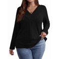 thumbnail image 3 of Women'S Plus Size Tops Trendy V Neck Casual Long Sleeve Shirts Knit Sweaters Black XXXL, 3 of 7