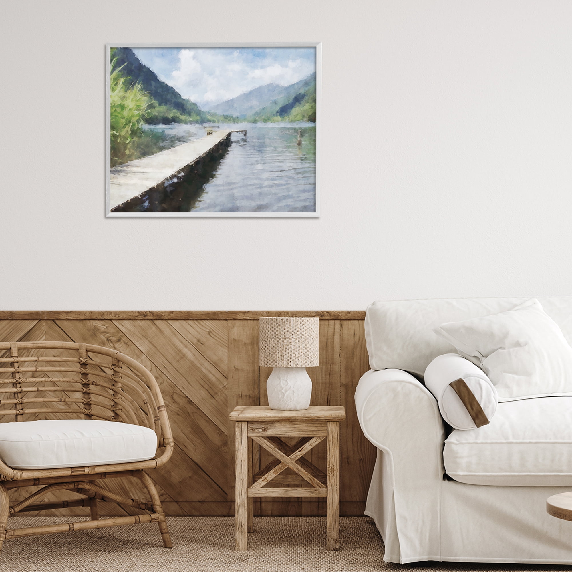 Stupell Industries Dappled Lake Dock White Framed Giclee Art, design by Kim Curinga