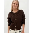 thumbnail image 5 of Womens Long Sleeve Button Up Knit Cardigan Crewneck Button Down Sweaters for Women Brown XL, 5 of 8
