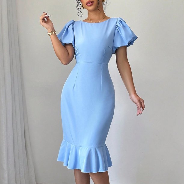 mfyjkho Vestidos para mujer, Vestido informal de manga corta con cuello en V y color liso para mujer Vestidos de playa para mujer xl