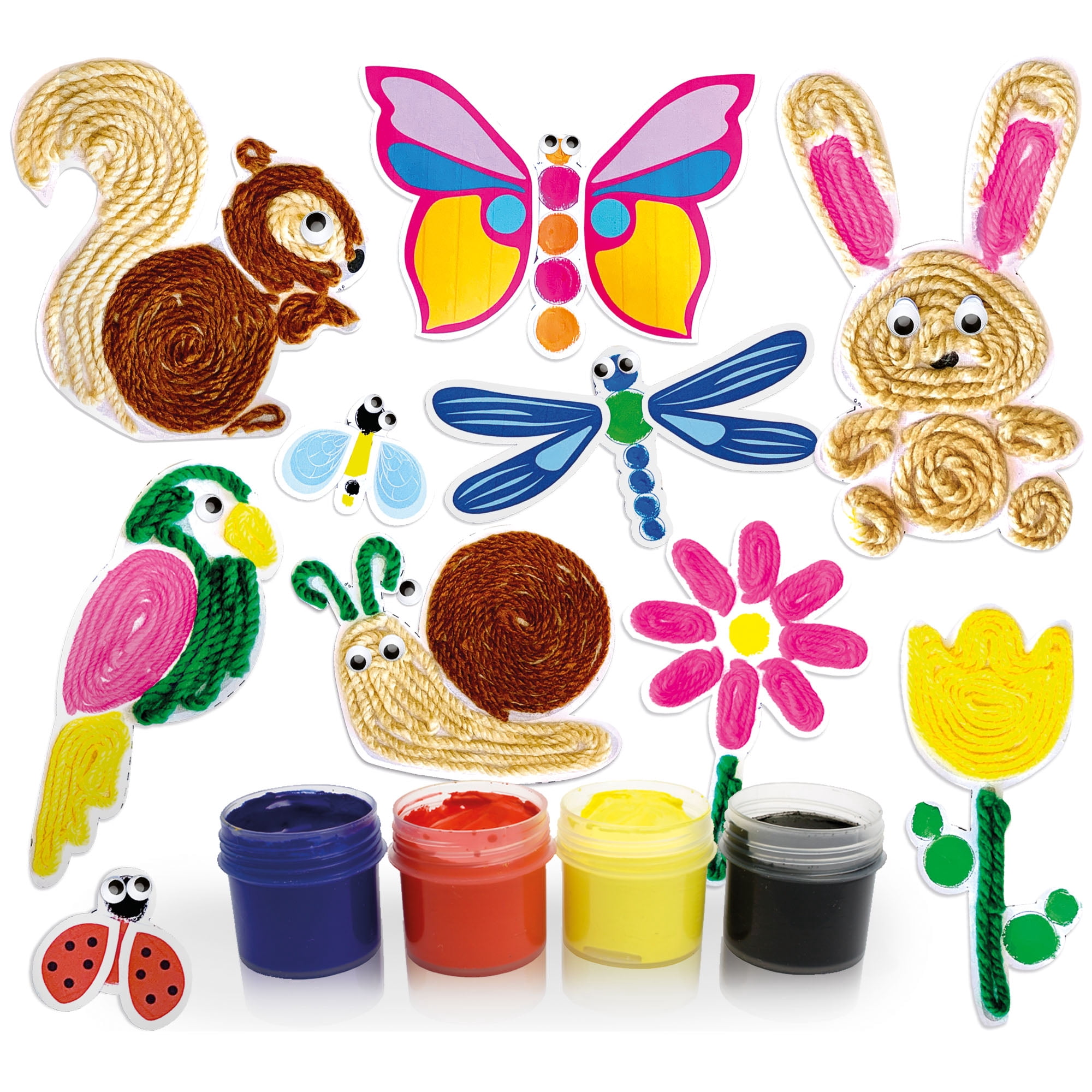 Headu: Creative Little Hands - DIY Artistic Techniques Craft Kit, Finger Painting, Woolen Threads Characters & Flowers, Cardboard Cut-Outs, Kids 3+