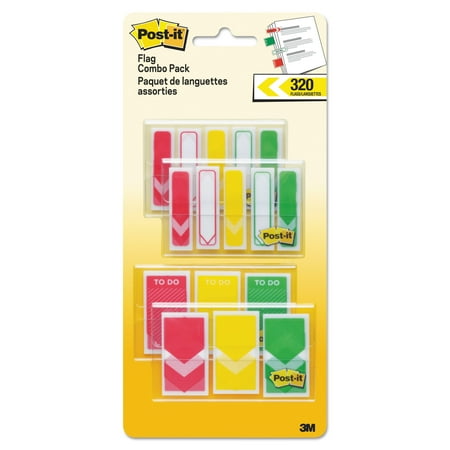 Post-it Arrow Flags Value Pack 320 x Red, 200 x Yellow, 320 x Green - 0.50" , 1" - Arrow - Red, Yellow, Green, White - 320 / Pack